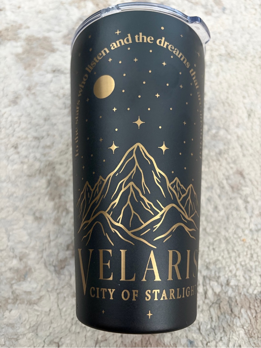 Velaris a city of Starlight Black & Gold Travel Tumbler